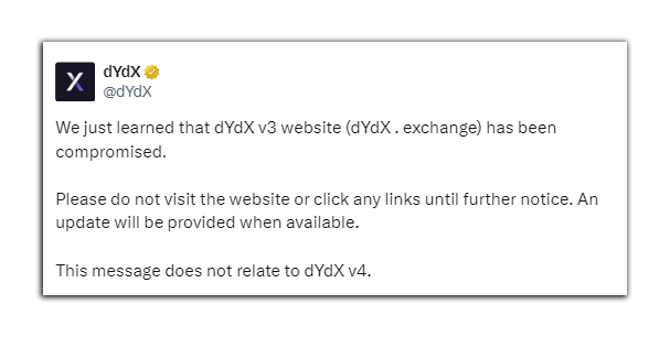 dYdX twitter announcement