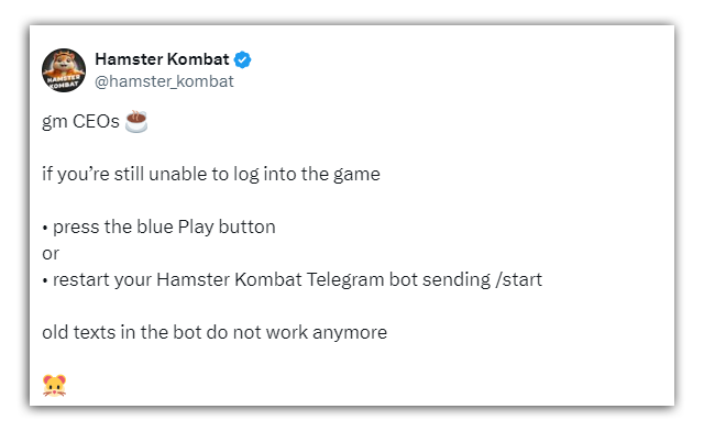 hamster kombat official tweet