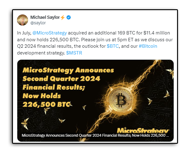 michaled saylor tweet about microstrategy Q2 report