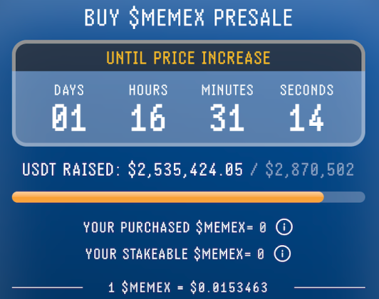 $MEMEX Presale raised .5M